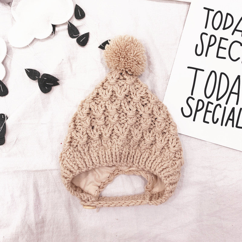 Children's Autumn/Winter Wool Ball Lined Ear-flap Hat