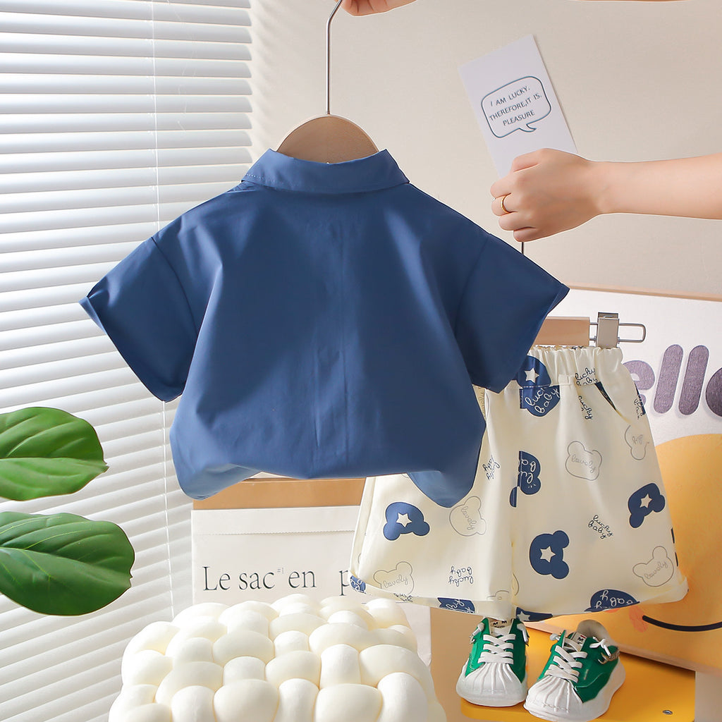 Dinosaur Collar Short Sleeved Shirt Shorts Set