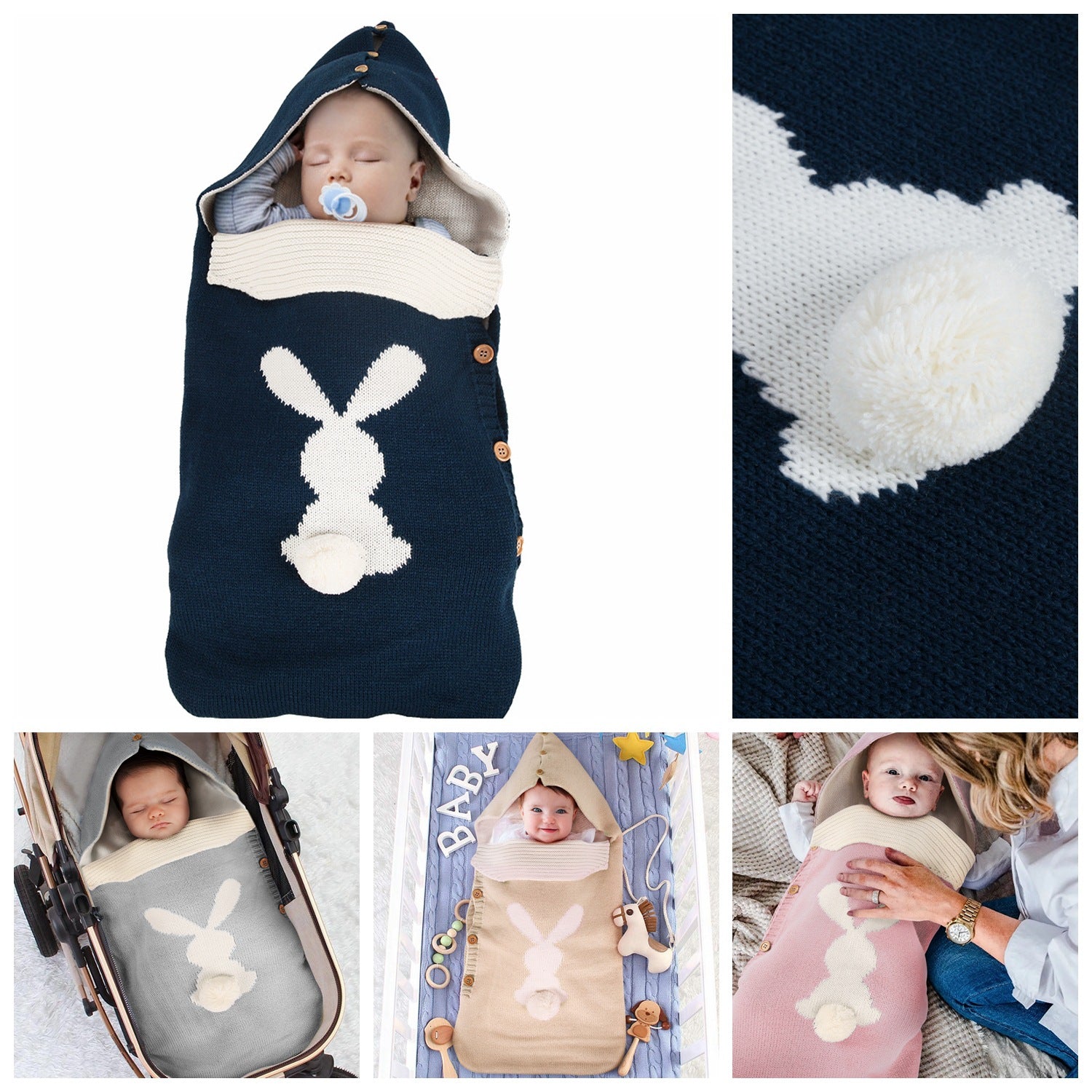 Knitted Rabbit Baby Sleeping Bag with Side Buttons