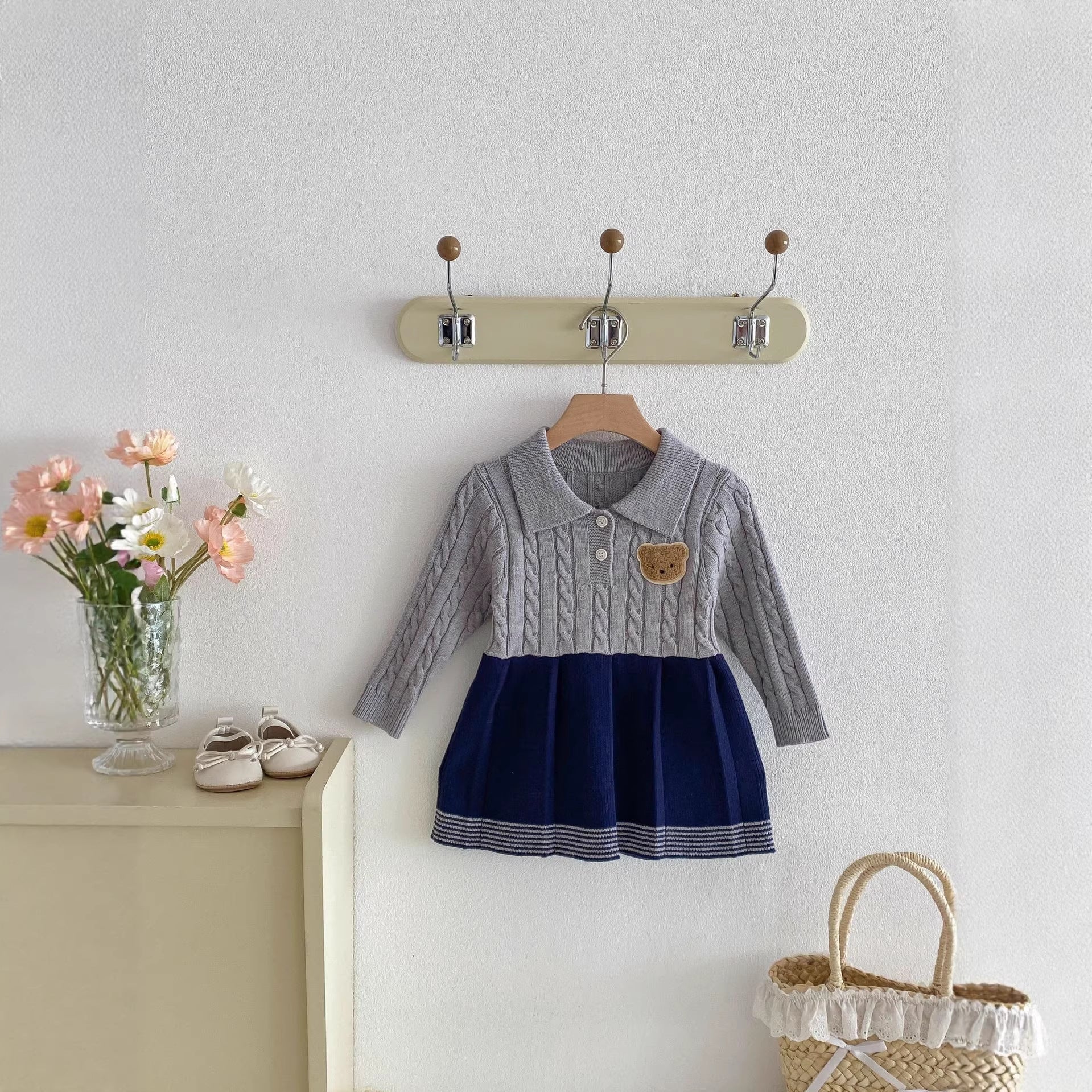 Charming Knitted Sweater Dress for Girls Long Sleeve with A-Line Silhouette