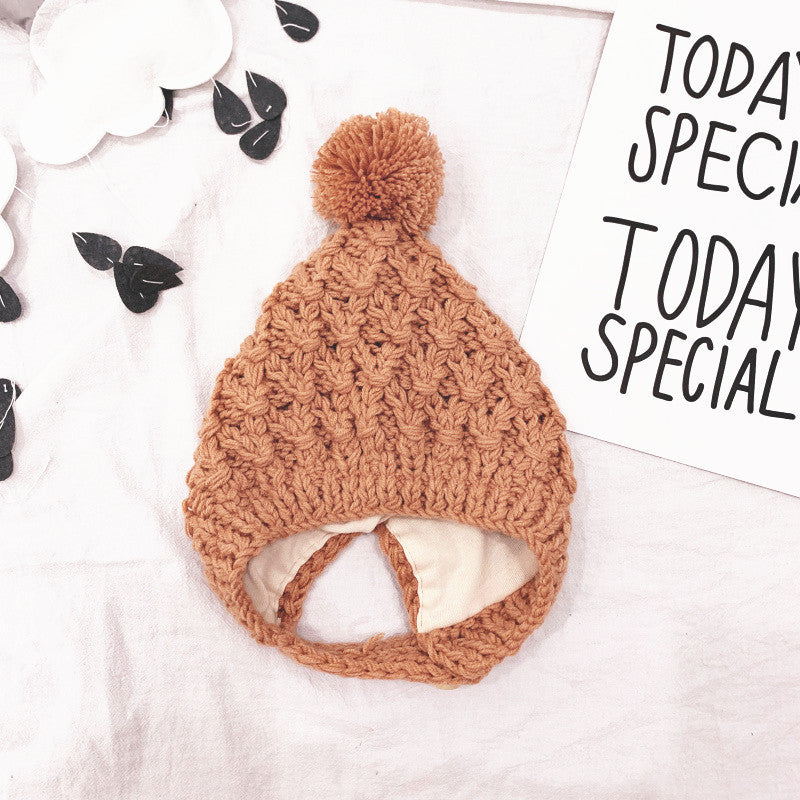 Children's Autumn/Winter Wool Ball Lined Ear-flap Hat