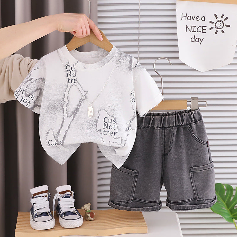 Short Sleeved Round Neck Top and Shorts Set