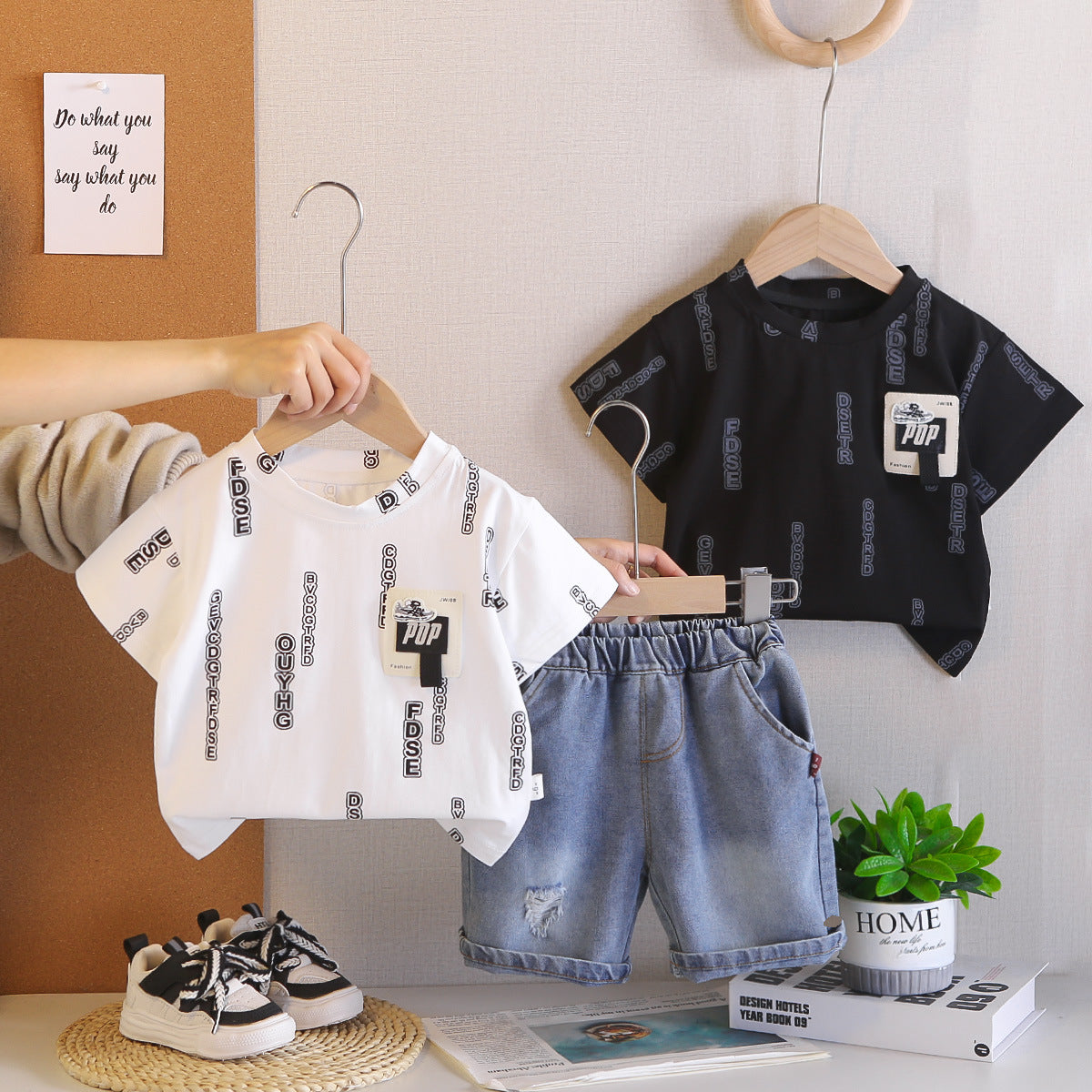Short Sleeved Round Neck Top Denim Suit