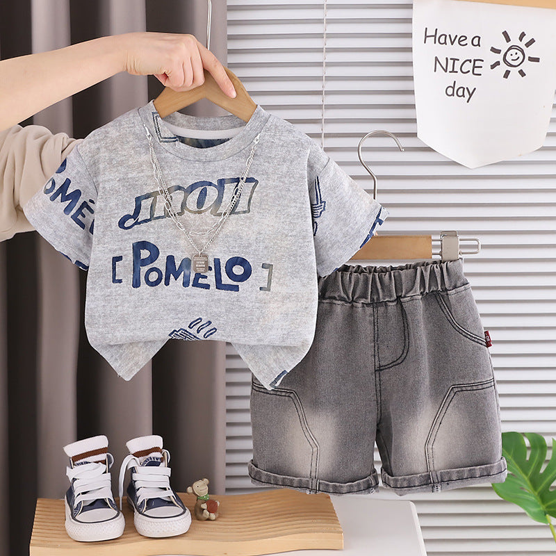 Short Sleeved Striped Shirt Jeans Set