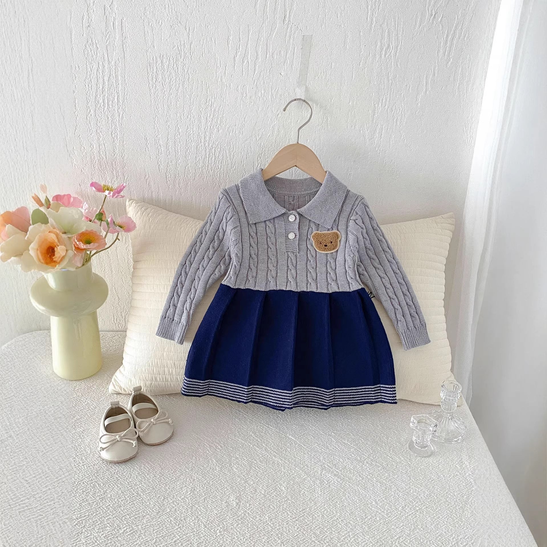 Charming Knitted Sweater Dress for Girls Long Sleeve with A-Line Silhouette