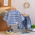 Short Sleeved Striped Top Denim Suit
