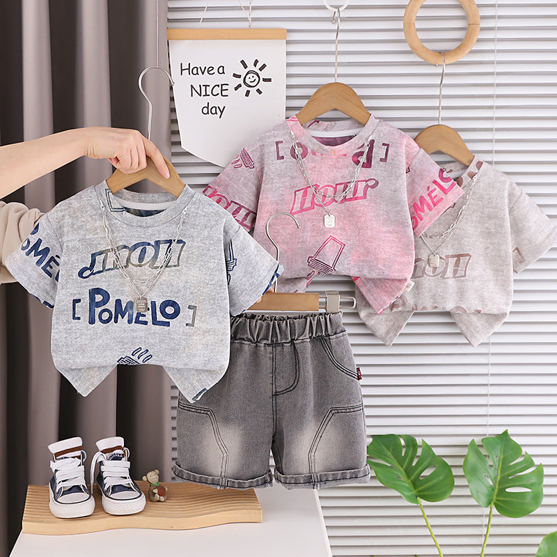 Short Sleeved Striped Shirt Jeans Set