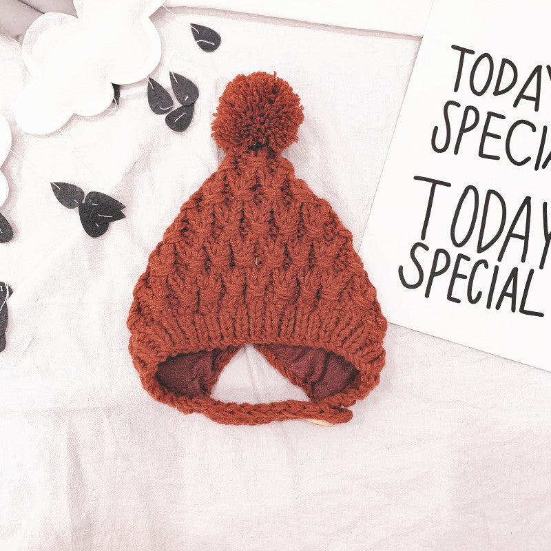 Children's Autumn/Winter Wool Ball Lined Ear-flap Hat