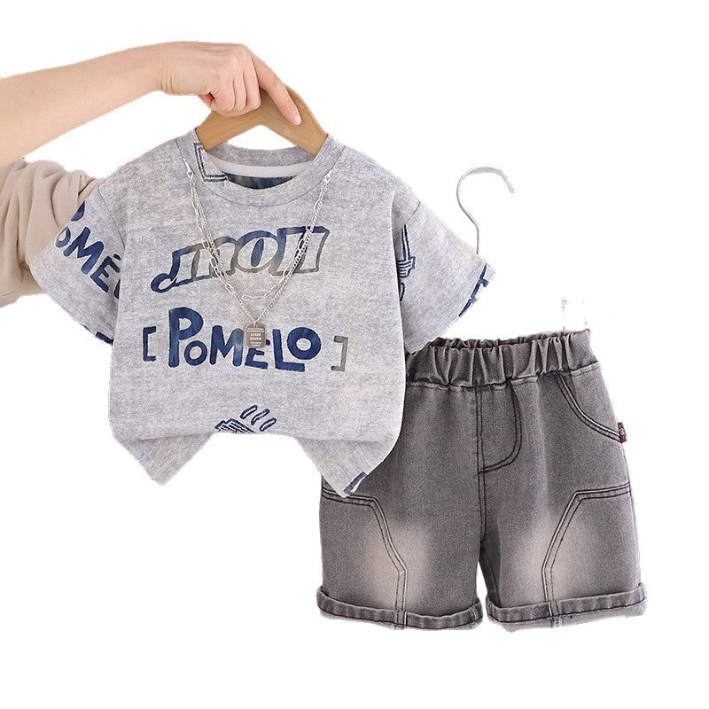 Short Sleeved Striped Shirt Jeans Set