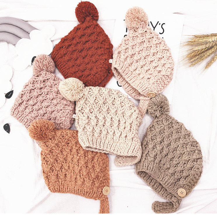 Children's Autumn/Winter Wool Ball Lined Ear-flap Hat