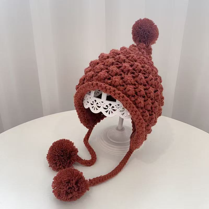 Children's Autumn/Winter Wool Ball Lined Ear-flap Hat