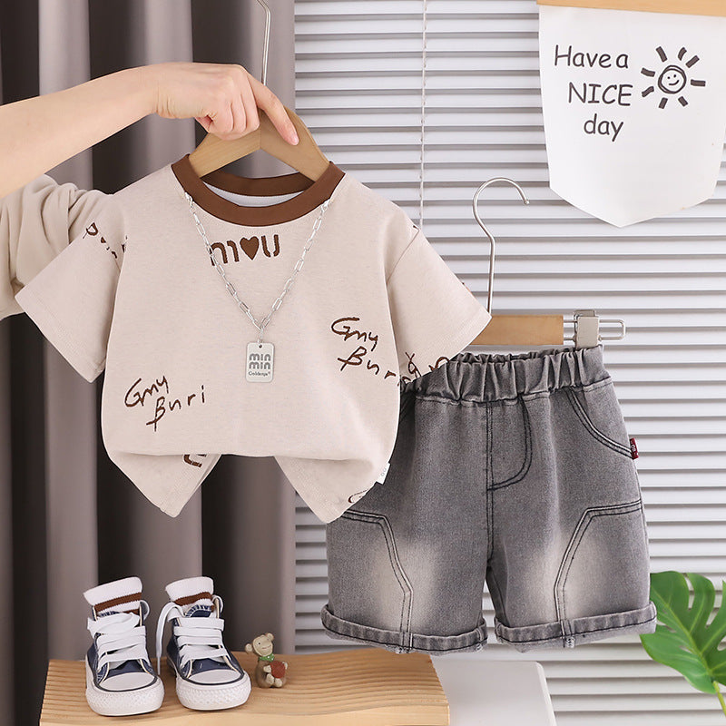 Short Sleeved Round Neck Top and Shorts Set