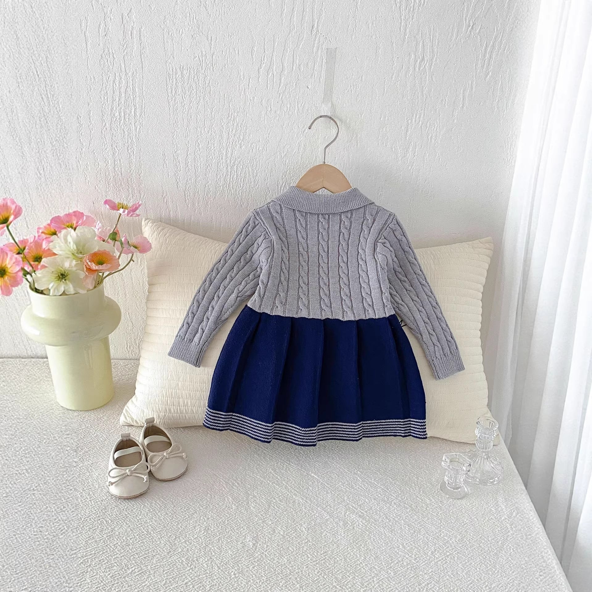 Charming Knitted Sweater Dress for Girls Long Sleeve with A-Line Silhouette