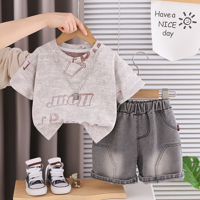Short Sleeved Striped Shirt Jeans Set