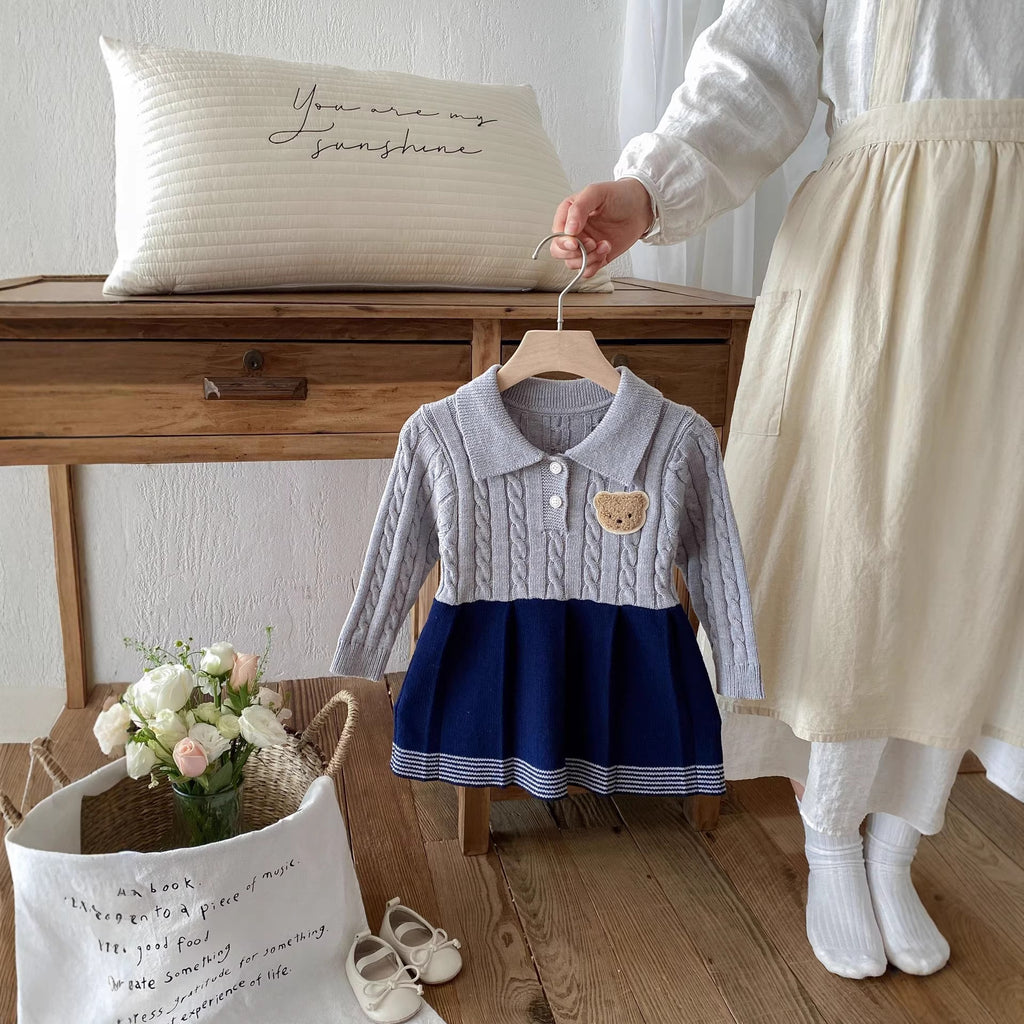 Charming Knitted Sweater Dress for Girls Long Sleeve with A-Line Silhouette