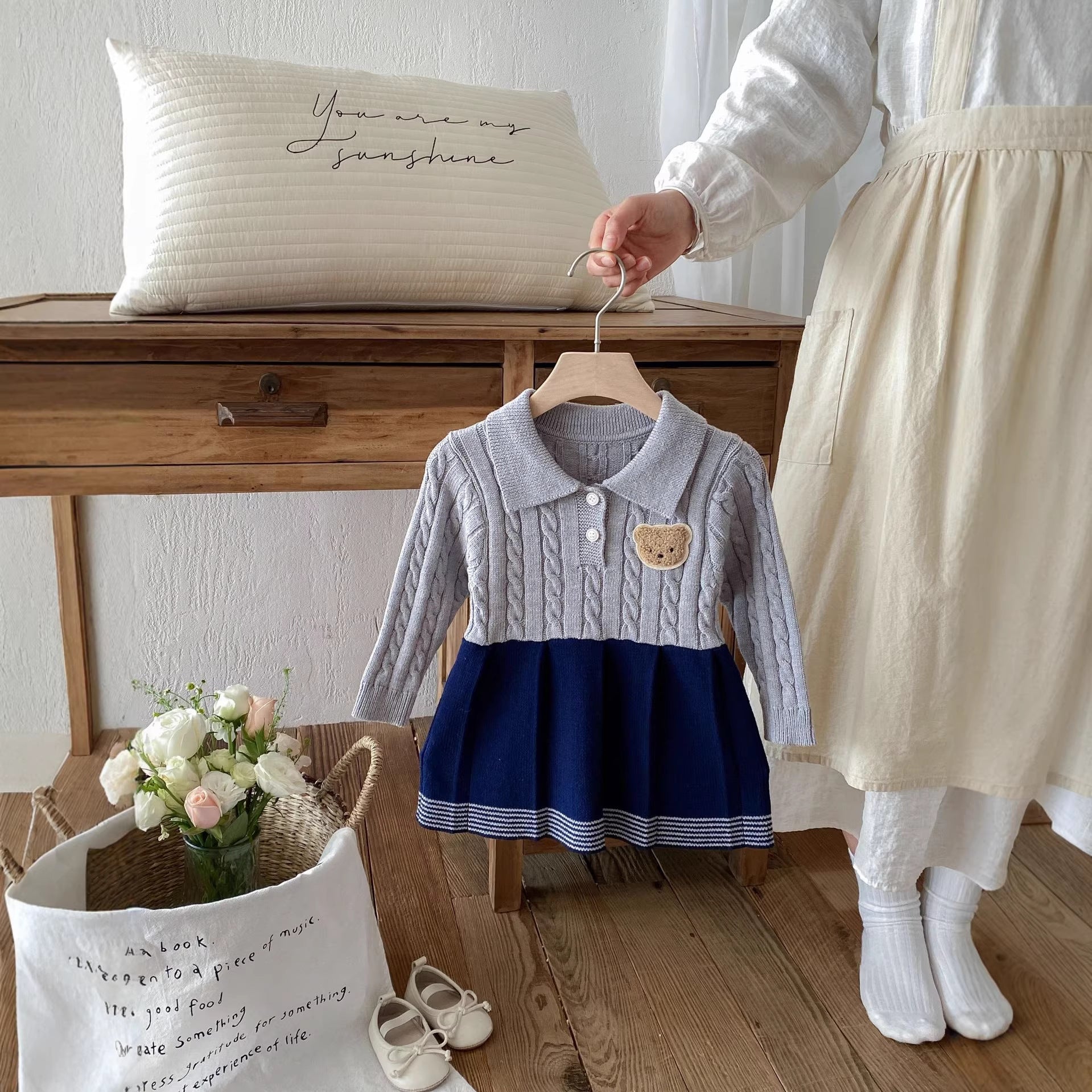 Charming Knitted Sweater Dress for Girls Long Sleeve with A-Line Silhouette
