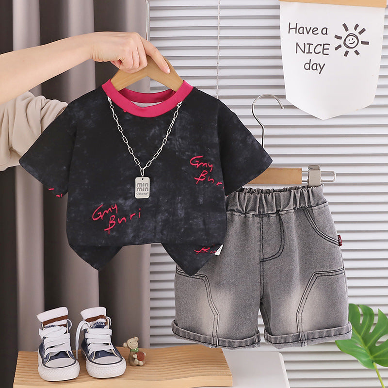Short Sleeved Round Neck Top and Shorts Set