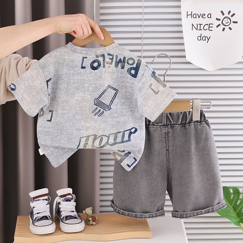 Short Sleeved Striped Shirt Jeans Set