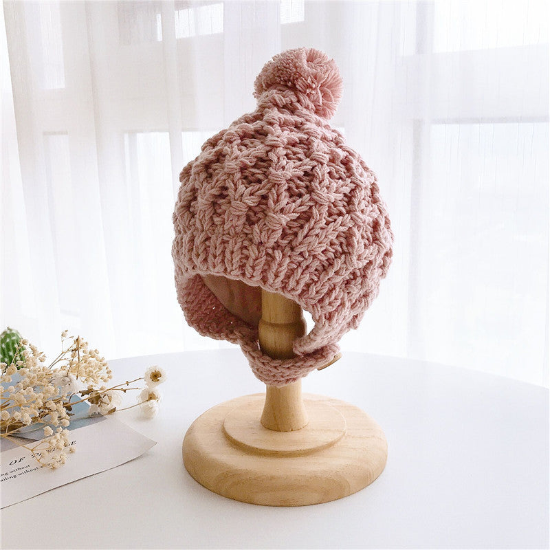 Children's Autumn/Winter Wool Ball Lined Ear-flap Hat
