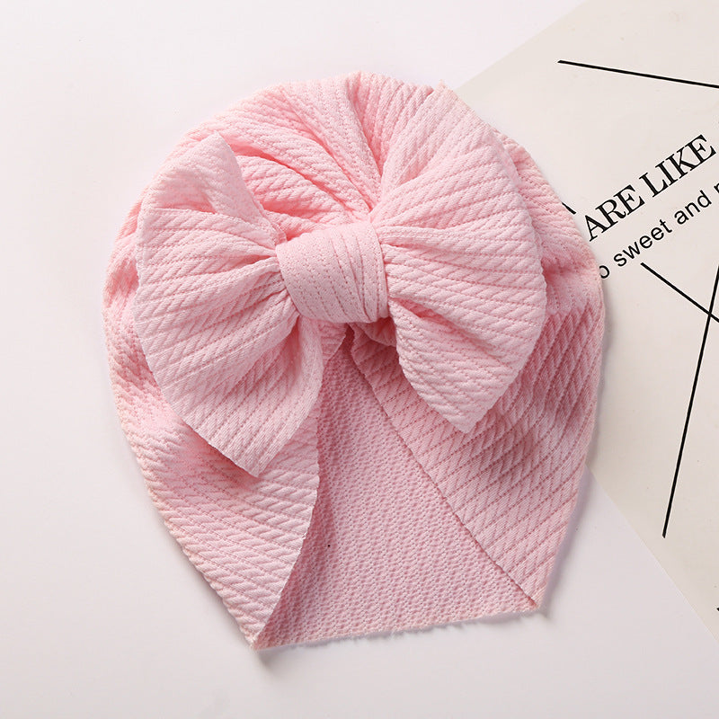 Cozy Pit-Strip Baby Beanie with Bows
