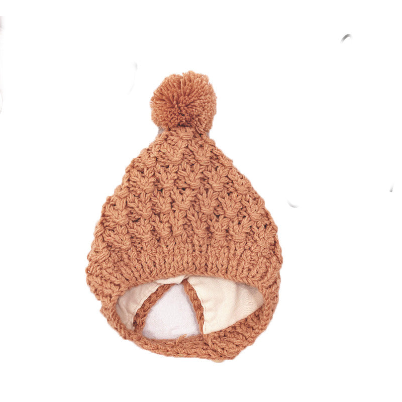 Children's Autumn/Winter Wool Ball Lined Ear-flap Hat