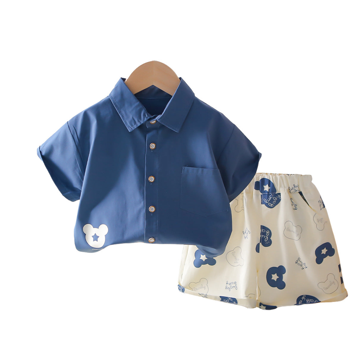 Dinosaur Collar Short Sleeved Shirt Shorts Set