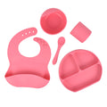 Feeding Tableware with Saliva Pocket, Suction Cup Bowl, Spoon, Dinner Plate and Bib 5-piece Set