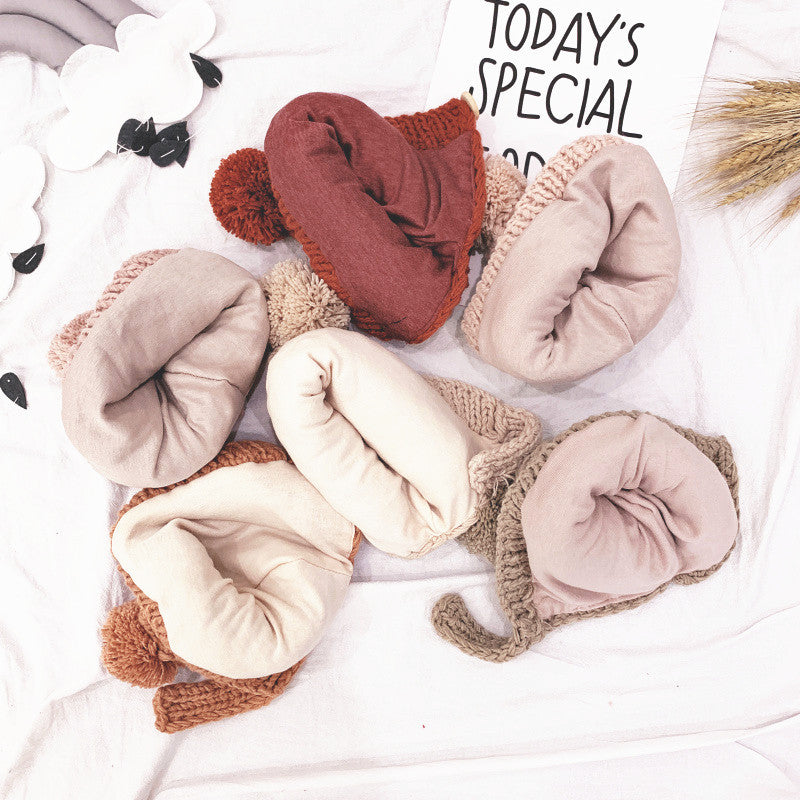 Children's Autumn/Winter Wool Ball Lined Ear-flap Hat