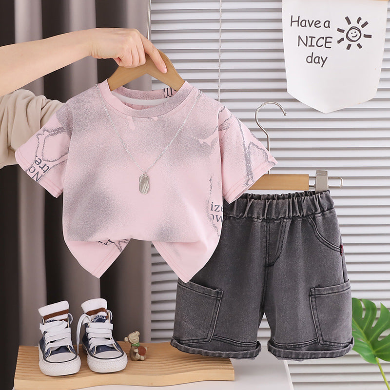 Short Sleeved Round Neck Top and Shorts Set